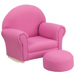 Kids Hot Pink Fabric Rocker Chair and Footrest
