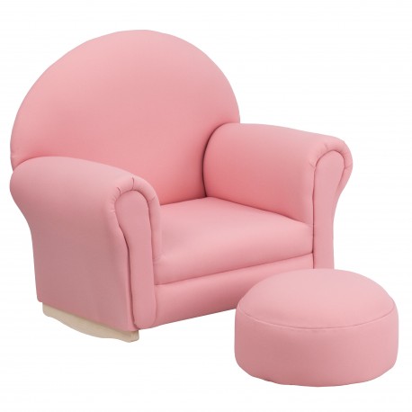 Kids Pink Fabric Rocker Chair and Footrest