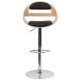 Beech Bentwood Adjustable Height Bar Stool with Black Vinyl Seat and Cutout Padded Back