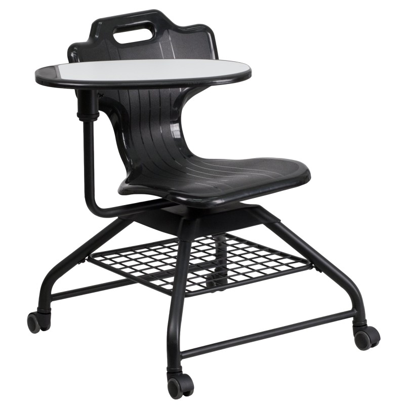 Black Mobile Classroom Chair with Swivel Tablet Arm