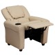 Contemporary Beige Vinyl Kids Recliner with Cup Holder and Headrest