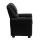 Contemporary Black Leather Kids Recliner with Cup Holder and Headrest