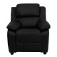 Deluxe Padded Contemporary Black Leather Kids Recliner with Storage Arms
