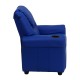 Contemporary Blue Vinyl Kids Recliner with Cup Holder and Headrest