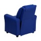 Contemporary Blue Vinyl Kids Recliner with Cup Holder and Headrest