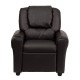 Contemporary Brown Leather Kids Recliner with Cup Holder and Headrest