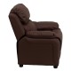 Deluxe Padded Contemporary Brown Leather Kids Recliner with Storage Arms