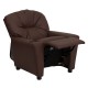 Contemporary Brown Leather Kids Recliner with Cup Holder
