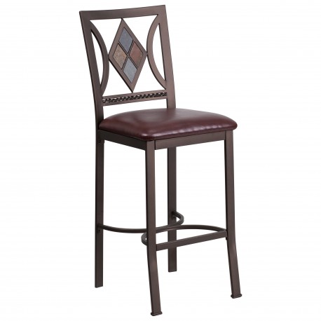 29'' Brown Metal Bar Stool with Brown Leather Seat