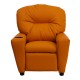 Contemporary Orange Vinyl Kids Recliner with Cup Holder