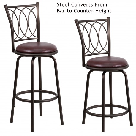 29'' Brown Metal DUAL Height Counter or Bar Stool with Brown Leather Swivel Seat