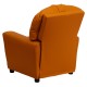 Contemporary Orange Vinyl Kids Recliner with Cup Holder