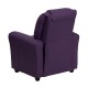 Contemporary Purple Vinyl Kids Recliner with Cup Holder and Headrest