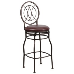 29'' Brown Metal Bar Stool with Brown Leather Swivel Seat