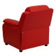 Deluxe Padded Contemporary Red Vinyl Kids Recliner with Storage Arms