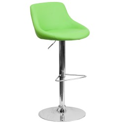 Contemporary Green Vinyl Bucket Seat Adjustable Height Bar Stool with Chrome Base