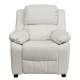Deluxe Padded Contemporary White Vinyl Kids Recliner with Storage Arms