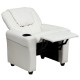 Contemporary White Vinyl Kids Recliner with Cup Holder and Headrest