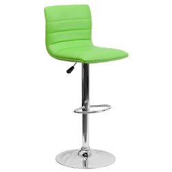 Contemporary Green Vinyl Adjustable Height Bar Stool with Chrome Base
