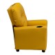 Contemporary Yellow Vinyl Kids Recliner with Cup Holder