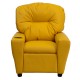 Contemporary Yellow Vinyl Kids Recliner with Cup Holder