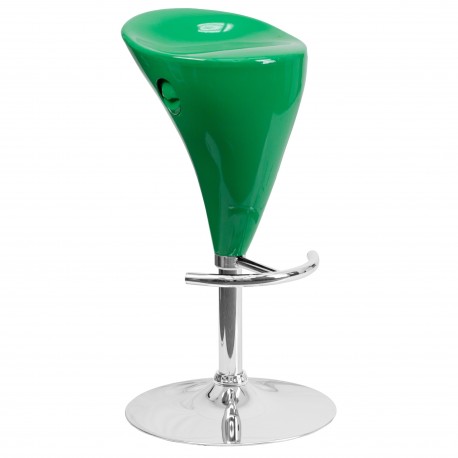 Contemporary Green Plastic Adjustable Height Bar Stool with Chrome Base