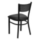 Black Grid Back Metal Restaurant Chair - Black Vinyl Seat