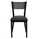 Black Grid Back Metal Restaurant Chair - Black Vinyl Seat