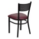 Black Grid Back Metal Restaurant Chair - Burgundy Vinyl Seat