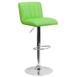 Contemporary Green Vinyl Adjustable Height Bar Stool with Chrome Base