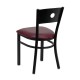 Black Circle Back Metal Restaurant Chair - Burgundy Vinyl Seat