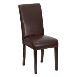 Dark Brown Leather Upholstered Parsons Chair