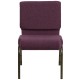 21'' Extra Wide Plum Fabric Stacking Church Chair with 4'' Thick Seat - Gold Vein Frame