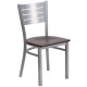 Silver Slat Back Metal Restaurant Chair - Mahogany Wood Seat