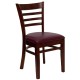Mahogany Finished Ladder Back Wooden Restaurant Chair - Burgundy Vinyl Seat