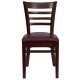 Mahogany Finished Ladder Back Wooden Restaurant Chair - Burgundy Vinyl Seat
