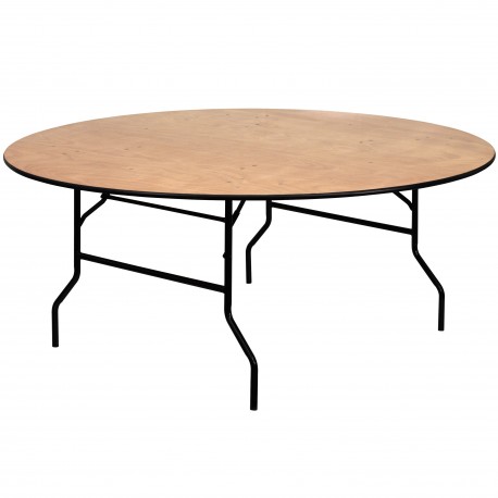72'' Round Wood Folding Banquet Table with Clear Coated Finished Top