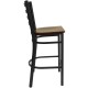 Black Ladder Back Metal Restaurant Bar Stool - Mahogany Wood Seat