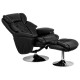 Transitional Black Leather Recliner and Ottoman with Chrome Base