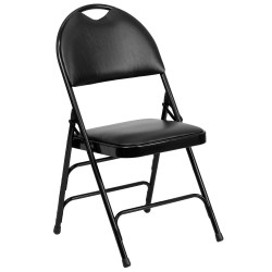 Extra Large Ultra-Premium Triple Braced Black Vinyl Metal Folding Chair with Easy-Carry Handle