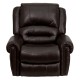 Plush Brown Leather Lever Rocker Recliner with Brass Accent Nails
