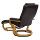 Contemporary Brown Leather Recliner and Ottoman with Swiveling Maple Wood Base