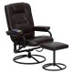 Massaging Brown Leather Recliner and Ottoman with Metal Bases