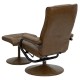 Contemporary Palimino Leather Recliner and Ottoman with Leather Wrapped Base