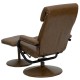 Contemporary Palomino Leather Recliner and Ottoman with Leather Wrapped Base