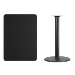 30'' x 42'' Rectangular Black Laminate Table Top with 24'' Round Bar Height Table Base