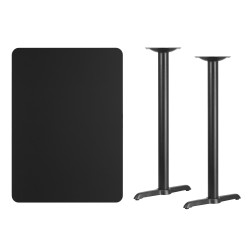 30'' x 42'' Rectangular Black Laminate Table Top with 5'' x 22'' Bar Height Table Bases