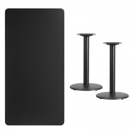30'' x 60'' Rectangular Black Laminate Table Top with 18'' Round Table Height Bases