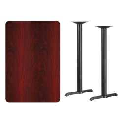 30'' x 45'' Rectangular Mahogany Laminate Table Top with 5'' x 22'' Bar Height Table Bases