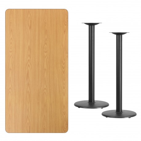 30'' x 60'' Rectangular Natural Laminate Table Top with 18'' Round Bar Height Table Bases